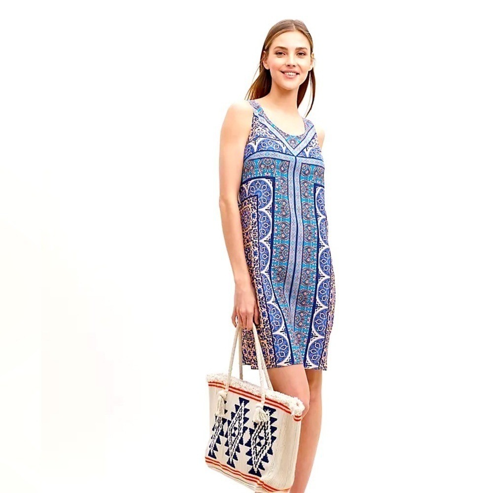 Anthropology Kachel Geometric Print Sleeveless size 10 Mini Dress Blue Women's